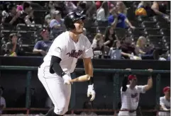  ?? PHOTO BY KYLE ADAMS ?? Brad Zunica hit a solo home run on August 7, 2021 against the Miners.