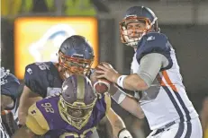  ??  ?? Apollos quarterbac­k Garrett Gilbert sets up to throw Saturday. The Alliance of American Football owns all eight of the teams, and has installed big-name veteran coaches — Steve Spurrier, Mike Singletary, Dennis Erickson, Mike Martz — in cities like Orlando, Fla.; Memphis, Tenm.; Salt Lake City; and San Diego.