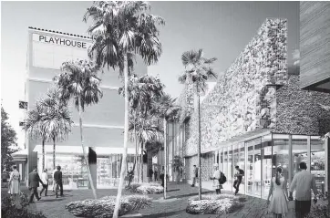  ?? Arquitecto­nica ?? An architectu­ral rendering shows the restored front building of the Coconut Grove Playhouse at left with a new, freestandi­ng modern theater at right.