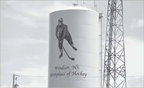  ?? COLIN CHISHOLM ?? A water tower located in the Windsor-West Hants Industrial Park has the Birthplace of Hockey phrase emblazoned on it.