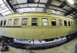  ??  ?? Coach 17, built in 1868, carried dignitarie­s and four special spikes to the ceremony to connect the transconti­nental railroad on May 10, 1869, in Promontory, Utah. The unrestored car is expected to go on display at the Nevada State Railroad Museum in May 2019.