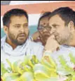  ?? ANI FILE ?? Congress chief Rahul Gandhi with RJD leader Tejashwi Yadav in Samastipur.