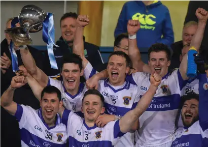  ?? MATT BROWNE/SPORTSFILE ?? Captain Diarmuid Connolly lifts the Clearys Cup as St Vincent’s players celebrate after their victory over Ballymun Kickhams at Parnell Park