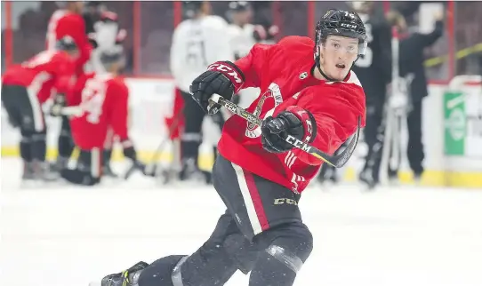  ?? JEAN LEVAC. ?? Thomas Chabot, playing for Ottawa’s AHL farm team, the Belleville Senators, has two goals and three assists in his first 10 American Hockey League games.