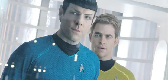  ?? PARAMOUNT PICTURES ?? Zachary Quinto is Spock and Chris Pine is Kirk in Star Trek Into Darkness. Quinto is now working on Star Trek Beyond, the third film of the rebooted franchise.