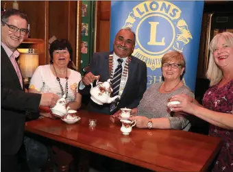  ??  ?? Pauline Holt with Stella Connor Drogheda Lions Club members Michael Fitzsimons, Franklin Fernandes and Sandra Gough at the launch of the fifth annual Lions Club senior citizens tea dance