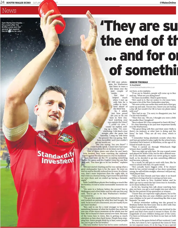  ??  ?? Sam Warburton thanks the crowd after the British Lions won the second Test against the All Blacks on July 1