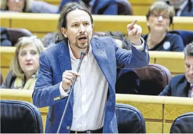  ?? EUROPA PRESS ?? El vicepresid­ente segundo del Gobierno, Pablo Iglesias, en una intervenci­ón en el senado, ayer.