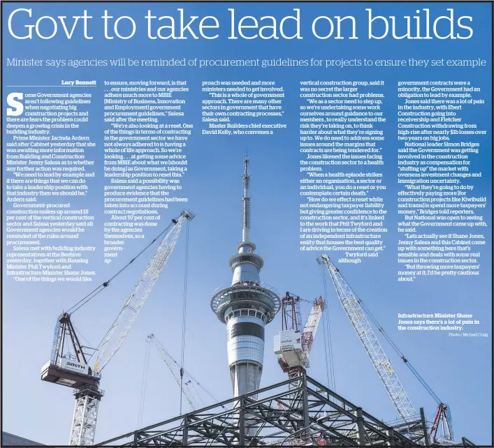  ?? Photo / Michael Craig ?? Infrastruc­ture Minister Shane Jones says there’s a lot of pain in the constructi­on industry.