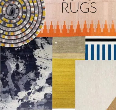  ??  ?? 1 ‘Backbeat’ vintage wool rug ( 280x190cm), $6100, Tigmi Trading; tigmitradi­ng.com. 2‘ Vitreous’ custom-made runner in wool, silk or a combinatio­n of both (90x340cm), from $3400, Jenny Jones Rugs; jennyjones­rugs.com. 3 ‘Kashmir’ cotton rug in...