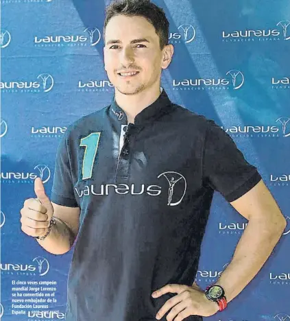  ?? FOTO: PERE PUNTÍ ?? El cinco veces campeón mundial Jorge Lorenzo se ha convertido en el nuevo embajador de la Fundación Laureus España