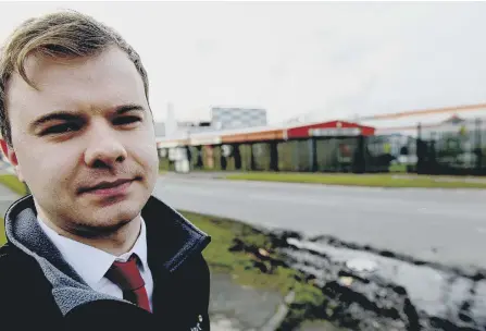  ??  ?? Horden parish councillor Darren Meadows outside of the Walkers Crisp factory, Peterlee.