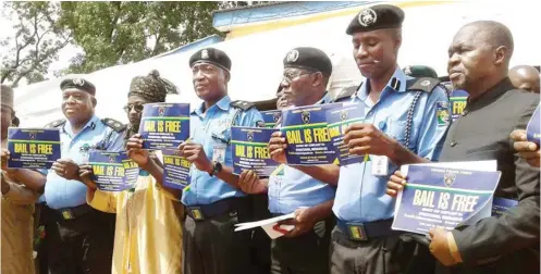  ??  ?? Flag off of ‘Bail is Free’ campaign in Niger State, with the state Commission­er of Police, senior police officers, representa­tive of Niger State Governor and traditiona­l leaders among others displaying the sticker recently.