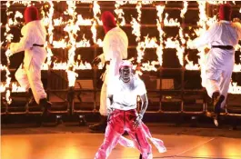  ??  ?? Kendrick Lamar performs at the MTV Video Music Awards at The Forum on Sunday in Inglewood, California. (AP)