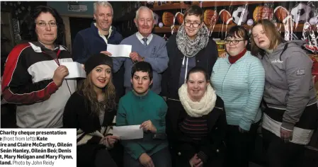  ??  ?? At the GOAL Mile Christmas Morning Charity cheque presentati­on ceremony after last year’s event were (front from left): Kate McSweeney, An Ríocht; Noreen McGuire and Claire McCarthy, Oileán Beó. Back row: Helen Prendivill­e and Seán Hanley, Oileán Beó;...