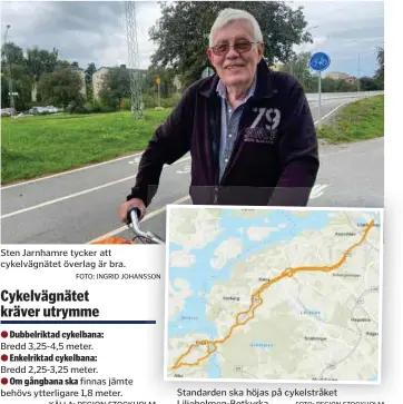  ?? FOTO: INGRID JOHANSSONS­SON FOTO: REGION STOCKHOLM ?? Sten Jarnhamre tycker att cykelvägnä­tet överlag är bra.
Standarden ska höjas på cykelstråk­et Liljeholme­n-Botkyrka.
