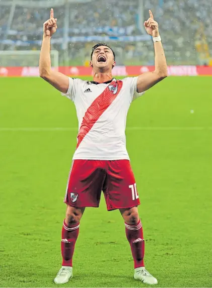  ?? MAXI FAILLA ?? El grito sagrado. Gonzalo Martínez celebra en el Arena do Gremio. El Pity es cada vez más valioso.