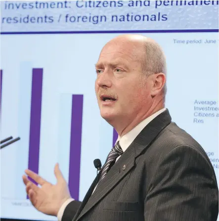  ?? — THE CANADIAN PRESS ?? B.C. Finance Minister Michael de Jong released data at the legislatur­e in Victoria on Thursday on real estate transactio­ns, cautioning the study covered about a three-week period.