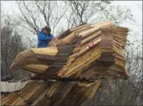  ?? BARRY TAGLIEBER — DIGITAL FIRST MEDIA ?? The annual Phoenixvil­le Firebird Festival is set for Saturday Dec. 8 at Veterans Field. Volunteers have been working over the last few months putting together the giant wooden phoenix that will be set ablaze Saturday night.