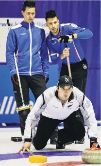  ?? PHOTO: SUPPLIED ?? Sliding to glory . . . New Zealand skip Matthew Neilson competes during the win over Italy in the final in Lohja, Finland, yesterday.