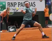  ?? MICHEL EULER — THE ASSOCIATED PRESS ?? Norway's Casper Ruud plays a shot against Spain's Rafael Nadal during the final match at the French Open in Roland Garros stadium in Paris on Sunday.