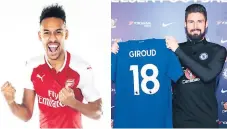  ??  ?? FICHAJES. Pierre-Emerick Aubameyang y Olivier Giroud, nuevos jugadores del Arsenal y Chelsea.