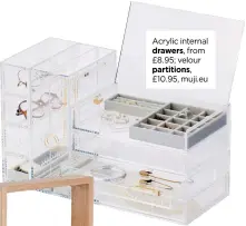  ?? ?? Acrylic internal
drawers, from £8.95; velour
partitions, £10.95, muji.eu
