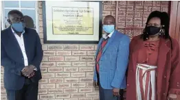  ??  ?? PROMOTING EDUCATION: Education MEC Fundile Gade, Anglo Gold Ashanti stakeholde­r engagement manager Setshedi Rasepae and OR Tambo district mayor Thokozile Sokanyile during the opening of a revamped Gobizizwe Agricultur­al High in Ncise village near Mthatha on Thursday.