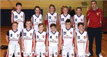  ??  ?? Cougars Under 14 Basketball team with coach Dan Cronin who played St Anne’s U14 in the County Under 14 League at Presentati­on Gym, Killarney on Monday. Photo by Michelle Cooper Galvin