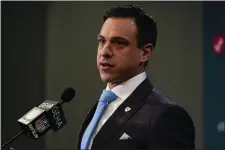  ?? JEFF ROBERSON — THE ASSOCIATED PRESS ?? Kansas City Chiefs General Manager Brett Veach speaks after the NFL AFC Championsh­ip playoff football game against the Cincinnati Bengals, Sunday, Jan. 29, 2023, in Kansas City, Mo. The Kansas City Chiefs won 23-20.