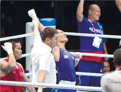  ?? PHILIPPINE SPORTS COMMSSION ?? ONE MORE MATCH. Rogen Ladon gets a chance to win another gold for the Philippine­s after advancing to the finals.