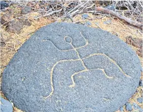  ??  ?? Ancient rock carvings at Puako Petroglyph Archaeolog­ical Preserve.