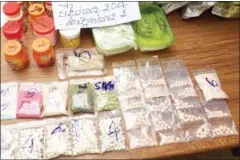  ?? SUPPLIED ?? Some of the hundreds of pills seized by police during raids in Preah Sihanouk on Saturday, which led to the arrest of five foreigners.