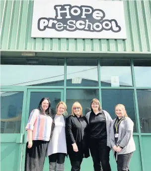  ??  ?? From left are: Pamela Wharton, manager, Danielle Davies, a student on placement, Helen Horrocks, staff member, Alison Alton, staff member, Jessica Horrocks, who is also on a student placement