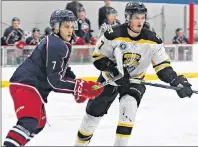  ??  ?? SUBMITTED PHOTO Jon Coffey, 7, was traded from the Campbellto­n Tigers to the St. Stephen Aces in a Maritime Hockey League deal.