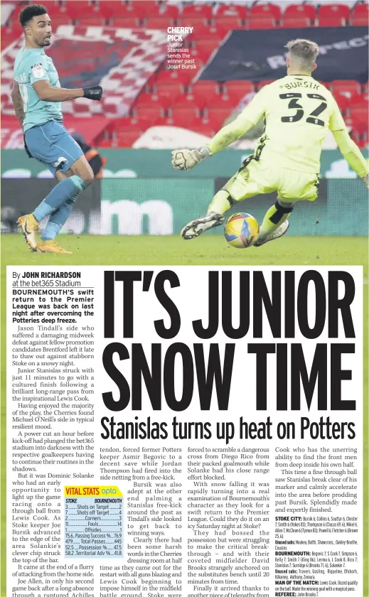  ??  ?? Junior Stanislas sends the winner past Josef Bursik
GARY ROWETT refused to blame Millwall’s 10-day Covid lockdown for one of their worst performanc­es of the season.
The Lions were secondbest on their return to action after eight players tested positive, resulting in Christmas games against Bournemout­h and Watford being postponed.
Rowett revealed five of those players started the game – and he admitted Coventry should have won by a lot more.
The Sky Blues literally caught their hosts on the rebound - with Jake Cooper scoring a 20th-minute own goal after a Jordan Shipley shot hit the post and went in off the defender’s knee.
Gustavo Hamer added the second six minutes later with a shot which deflected off Cooper after his initial free-kick had cannoned into the wall.
The Lions grabbed a lifeline through Jed Wallace’s spot-kick but then had Murray Wallace sent off in the last minute for a second yellow.
Rowett said: “It was a poor performanc­e. To come