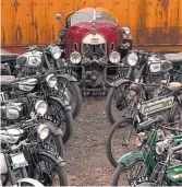  ?? ?? The Iverley Collection which, as you can see on the right, also includes three flat tankers, a 1918 550cc BSA, a 1916 500cc Phelon & Moore and a 1910 225 Fabrique National.