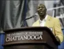  ?? MARK HUMPHREY — THE ASSOCIATED PRESS ?? Former wide receiver Terrell Owens delivers his Pro Football Hall of Fame speech on Saturday in Chattanoog­a, Tenn. Instead of speaking at the Hall of Fame festivitie­s in Canton, Ohio, Owens celebrated his induction at the University of Tennessee at...
