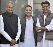  ?? ?? File photo of Rahul Gandhi with Ashok Gehlot and Sachin Pilot.