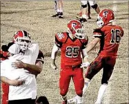  ?? SUBMITTED PHOTO ?? Brothers Josh Williams (No. 25) and Caleb Williams (No. 16) exchange a brief word between plays while playing football for Farmington during the 2015 season. Josh graduated in 2016 and hopes Caleb, an incoming Farmington senior, will join him so the...