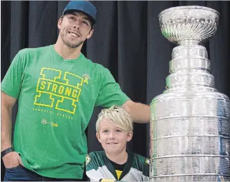  ?? KAYLE NEIS THE CANADIAN PRESS ?? Washington Capitals left-winger Chandler Stephenson brought the Stanley Cup to the Humboldt Hockey Day event Friday, where some of the 13 survivors of the crash got to meet with Stephenson privately.