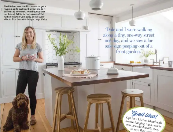  ??  ?? The kitchen was the first room to get a revamp as its awkward layout made it difficult to live with. ‘We’re lucky that our friend, Eddie, is the owner of Fat Radish Kitchen Company, so we were able to fit a bespoke design,’ says Vicky