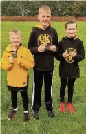  ??  ?? U11 stars bronze medallists at Lanarkshir­e Road Relay, from left, Ryan McNamara, Sam Dow and Sam Hosie