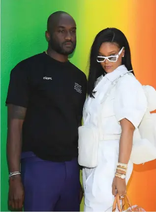  ?? ?? This page, from top: Abloh with Rihanna; an Ikea piece with his signature air quotes