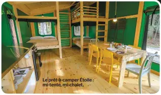  ??  ?? Le prêt-à-camper Étoile : mi-tente, mi-chalet.