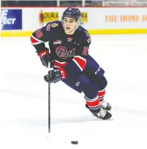  ?? KEITH HERSHMILLE­R PHOTOGRAPH­Y ?? Regina Pats rookie Jake Johnson scored his first WHL goal Sunday against the visiting Brandon Wheat Kings.
