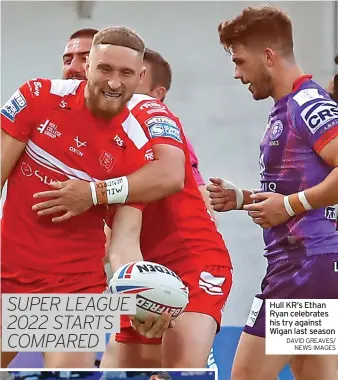  ?? DAVID GREAVES/ NEWS IMAGES ?? Hull KR’S Ethan Ryan celebrates his try against Wigan last season