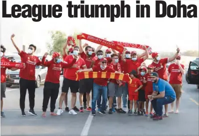  ??  ?? Qatar Reds, the Liverpool football fans’ club in Doha, celebrated Liverpool’s Premier league title win with a ‘maseera’ at the Corniche recently with over a hundred members taking part.