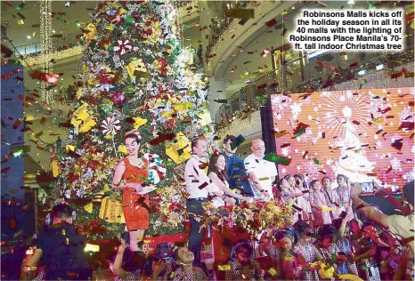  ??  ?? Robinsons Malls kicks off the holiday season in all its 40 malls with the lighting of Robinsons Place Manila’s 70
ft. tall indoor Christmas tree
