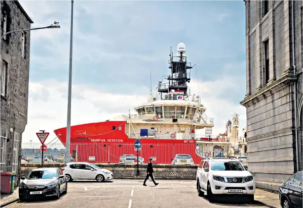  ?? ?? A supply ship for the offshore industry docked at Aberdeen Harbour. North Sea producers are concerned about the taxes’ impact on investment